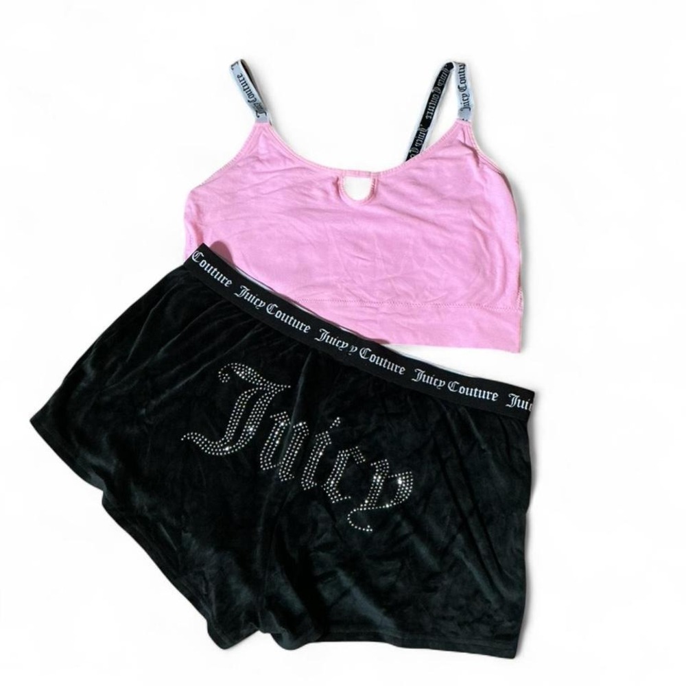 Juicy Couture‎ Pink Bralette and Black Velour Shorts Pajama Set XL